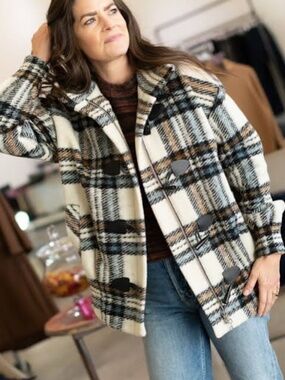 Veronica Beard Cael Plaid Wool Blend Toggle Dickey Jacket Coat Size 14 EUC
